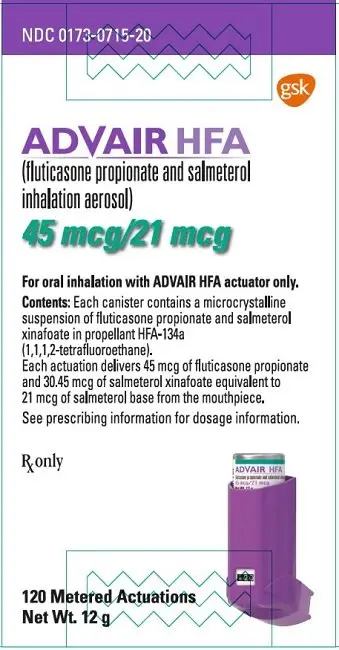 Advair HFA 45 mcg-21 mcg 120 dose carton