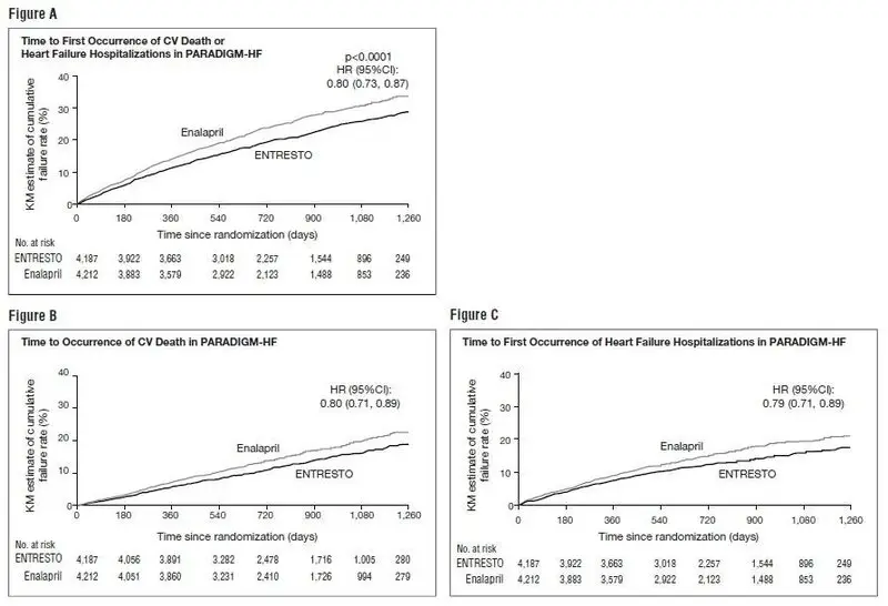 Figure 3: Kaplan-Meier Curves for the Primary Composite Endpoint (A), Cardiovascular Death (B), and Heart Failure Hospitalization (C)