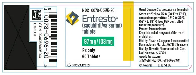 PRINCIPAL DISPLAY PANEL
								NDC 0078-0696-20
								Entresto®
								(sacubitril/valsartan) tablets
								97 mg / 103 mg
								Rx only
								60 Tablets
								NOVARTIS