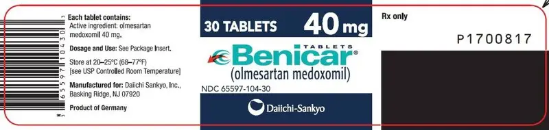 PRINCIPAL DISPLAY PANEL NDC 65597-104-30 TABLETS Benicar (olmesartan medoxomil) 40 mg 30 TABLETS Rx Only