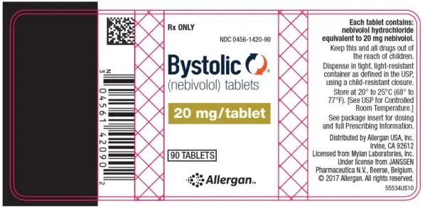 PRINCIPAL DISPLAY PANEL
Rx ONLY
NDC 0456-1420-90 
Bystolic®
(nebivolol) tablets 
20 mg/tablet
90 TABLETS
Allergan™
