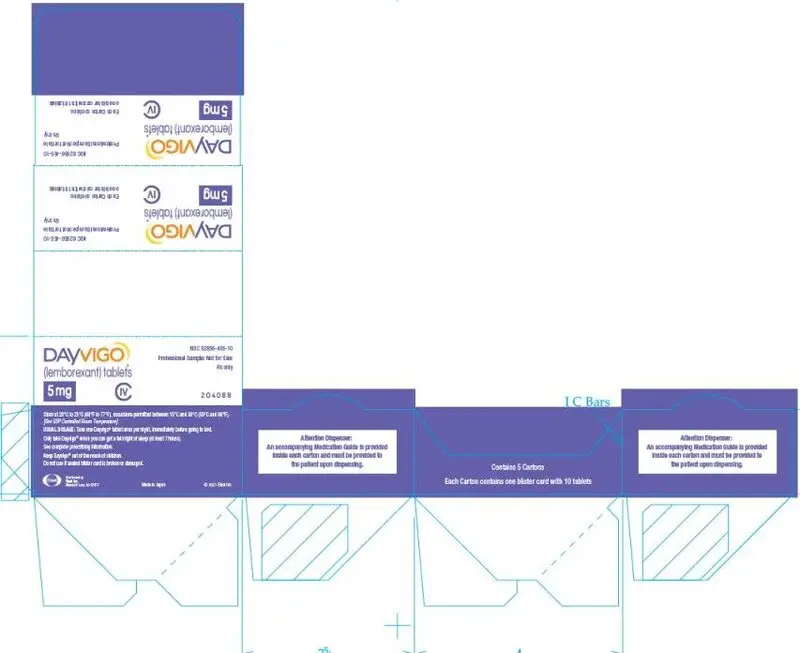 PRINCIPAL DISPLAY PANEL
NDC 62856-455-10
DAYVIGO
(lemborexant) tablets
5 mg
Professional Sample: Not for Sale
