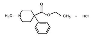 The following chemical structure for DEMEROL (meperidine hydrochloride, USP) Tablet and Oral Solution are opioid agonists. DEMEROL Tablets are available as 50 mg and 100 mg Tablets for oral administration. The chemical name is 4-Piperidinecarboxylic acid, 1-methyl-4-phenyl-,ethyl ester, hydrochloride. The molecular weight is 283,80. 