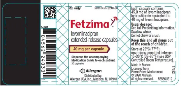 Rx Only  NDC 0456-2240-30
Fetzima®
levomilnacipran
extended-release capsules
40 mg per capsule
30 capsules
