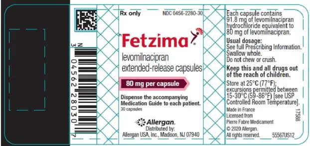 Rx Only  NDC 0456-2280-30
Fetzima®
levomilnacipran
extended-release capsules
80 mg per capsule
30 capsules
