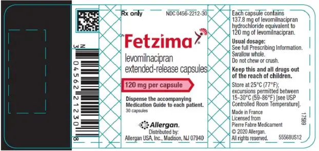 Rx Only  NDC 0456-2212-30
Fetzima®
levomilnacipran
extended-release capsules
120 mg per capsule
30 capsules
