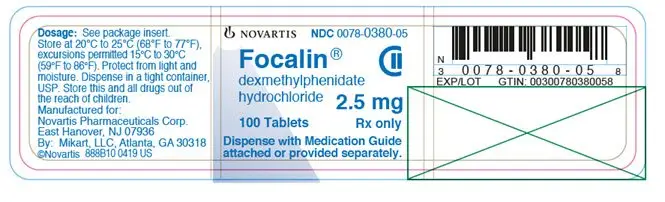 PRINCIPAL DISPLAY PANEL
									NOVARTIS
									NDC 0078-0380-05
									Focalin®
									dexmethylphenidate hydrochloride
									2.5 mg
									100 tablets
									Rx only
									Dispense with Medication Guide attached or provided separately.
									