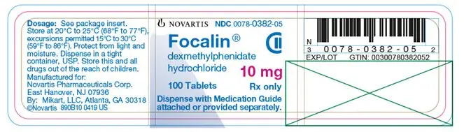 PRINCIPAL DISPLAY PANEL
									NOVARTIS
									NDC 0078-0382-05
									Focalin®
									dexmethylphenidate hydrochloride
									10 mg
									100 tablets
									Rx only
									Dispense with Medication Guide attached or provided separately.
									