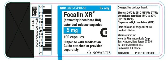 PRINCIPAL DISPLAY PANEL
									NDC 0078-0430-05
									Rx only
									Focalin XR®
									(dexmethylphenidate HCl)
									extended-release capsules
									5 mg
									100 capsules
									Dispense with Medication Guide attached or provided separately.
									NOVARTIS