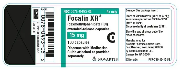 PRINCIPAL DISPLAY PANEL
									NDC 0078-0493-05
									Rx only
									Focalin XR®
									(dexmethylphenidate HCl)
									extended-release capsules
									15 mg
									100 capsules
									Dispense with Medication Guide attached or provided separately.
									NOVARTIS