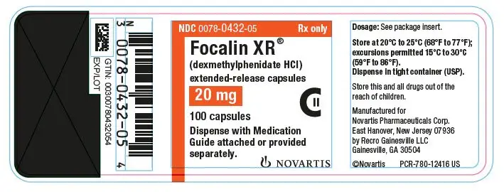 PRINCIPAL DISPLAY PANEL
									NDC 0078-0432-05
									Rx only
									Focalin XR®
									(dexmethylphenidate HCl)
									extended-release capsules
									20 mg
									100 capsules
									Dispense with Medication Guide attached or provided separately.
									NOVARTIS