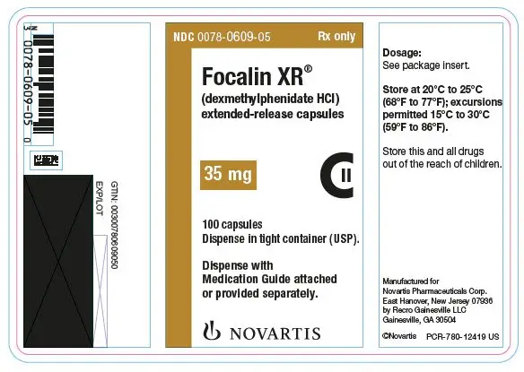 PRINCIPAL DISPLAY PANEL
									NDC 0078-0609-05
									Rx only
									Focalin XR®
									(dexmethylphenidate HCl)
									extended-release capsules
									35 mg
									100 capsules
									Dispense in tight container (USP).
									Dispense with Medication Guide attached or provided separately.
									NOVARTIS