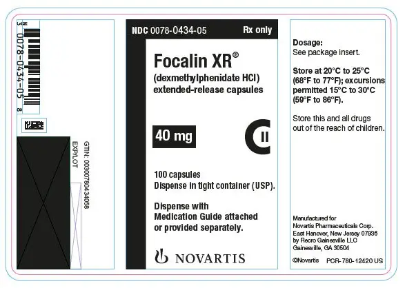 PRINCIPAL DISPLAY PANEL
									NDC 0078-0434-05
									Rx only
									Focalin XR®
									(dexmethylphenidate HCl)
									extended-release capsules
									40 mg
									100 capsules
									Dispense in tight container (USP).
									Dispense with Medication Guide attached or provided separately.
									NOVARTIS