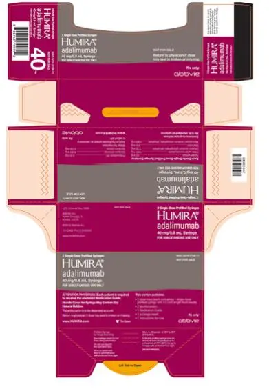 NDC 0074-3799-71 
NOT FOR SALE
2 Single-Dose Prefilled Syringes
HUMIRA®
adalimumab 
40 mg/0.8 mL Syringe
FOR SUBCUTANEOUS USE ONLY
ATTENTION PHYSICIAN: Each patient is required to receive the enclosed Medication Guide.
Needle Cover for Syringe May Contain Dry Natural Rubber.
The entire carton is to be dispensed as a unit. 
Return to physician if dose tray seal is broken or missing. 
This carton contains:
• 2 dose trays (each containing 1 single-dose prefilled syringe with 1/2 inch length fixed needle)
• 2 alcohol preps
• 1 Medication Guide
• 1 package insert
• 1 Instructions for Use
www.HUMIRA.com
Rx only
abbvie
