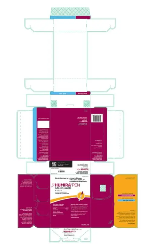 NDC 0074-0554-06 
Starter Package for 
- Crohn’s Disease, 
- Ulcerative Colitis, or 
- Hidradenitis Suppurativa
HUMIRA® PEN 
adalimumab
40 mg/0.4 mL
FOR SUBCUTANEOUS USE ONLY
6 Single-Use Prefilled Pens
Each Sterile Single-Use
Prefilled Pen Contains:
Adalimumab.....40 mg 
Mannitol.....16.8 mg 
Polysorbate 80.....0.4 mg 
Water for injection. 
Contains no preservatives.
No U.S. standard of potency.
Rx only
Medication Guide for patient enclosed.
Carton contains 6 dose trays (each containing
1 single-use prefilled pen with 29 gauge
1/2 inch length fixed needle), 6 alcohol preps,
1 package insert, 1 Medication Guide, and
Instructions for Use. 
The entire carton is to be dispensed as a unit. 
Do not accept if seal is broken or missing. 
Return to pharmacy if dose tray seal is broken or missing. 
www.HUMIRA.com
abbvie
