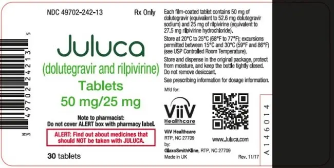 Juluca 30 count label