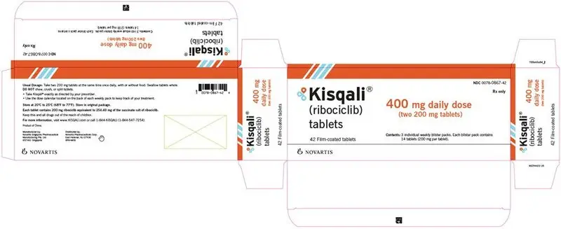 PRINCIPAL DISPLAY PANEL
								NDC 0078-0867-42
								Rx only
								Kisqali®
								(ribociclib)
								tablets
								400 mg daily dose
								(two 200 mg tablets)
								42 Film-coated tablets
								Contents: 3 individual weekly blister packs. Each blister pack contains 14 tablets (200 mg per tablet).
								NOVARTIS