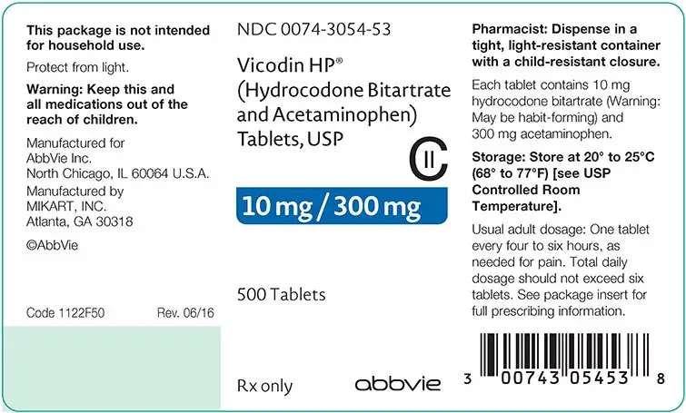 vicodin hp 10mg 300mg 500ct