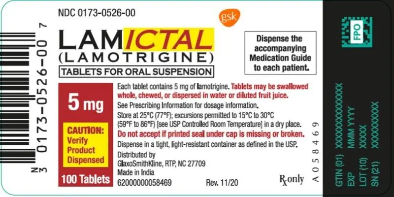 Lamictal 5 mg tablet for oral suspension label