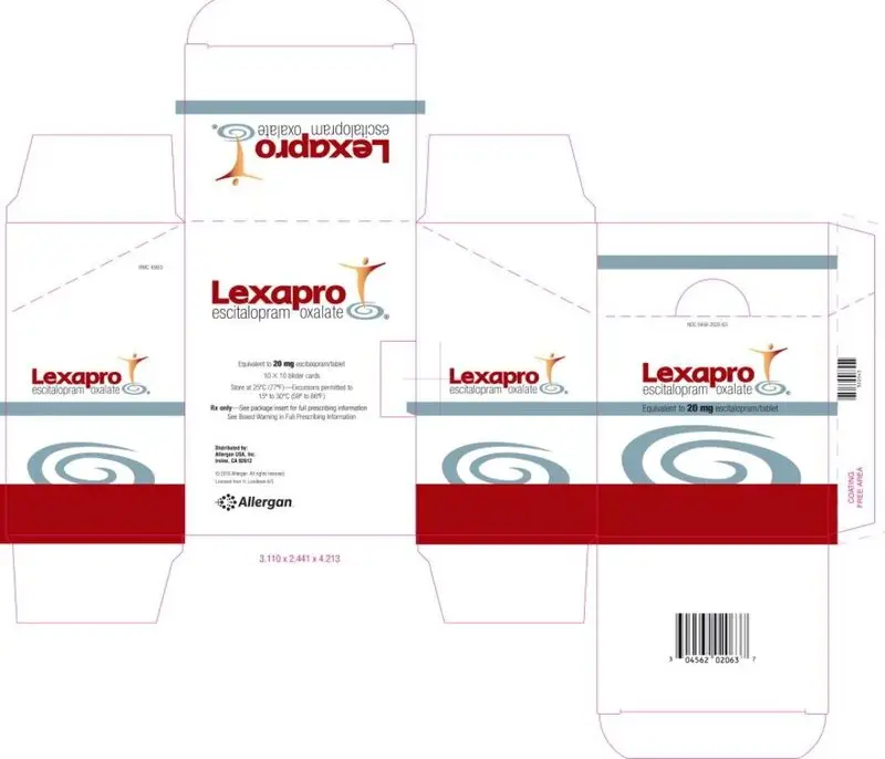 NDC 0456-2020-63
Lexapro
escitalopram 
Equivalent to 20 mg escitalopram/tablet
Rx Only
