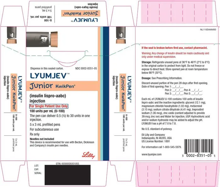 PACKAGE LABEL – LYUMJEV U100 Junior KwikPen 5 Count Carton
