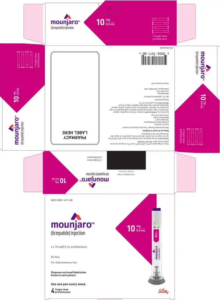 PACKAGE LABEL - Mounjaro™, 10 mg/0.5 mL, Carton, 4 Single-Dose Pens
