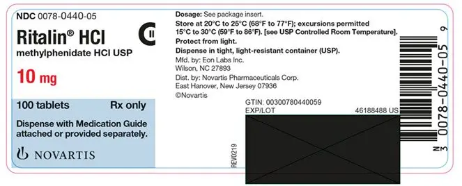 PRINCIPAL DISPLAY PANEL
									NDC 0078-0440-05
									Ritalin® HCL
									methylphenidate HCL USP
									10 mg
									100 tablets
									Rx only
									Dispense with Medication Guide attached or provided separately.
									NOVARTIS