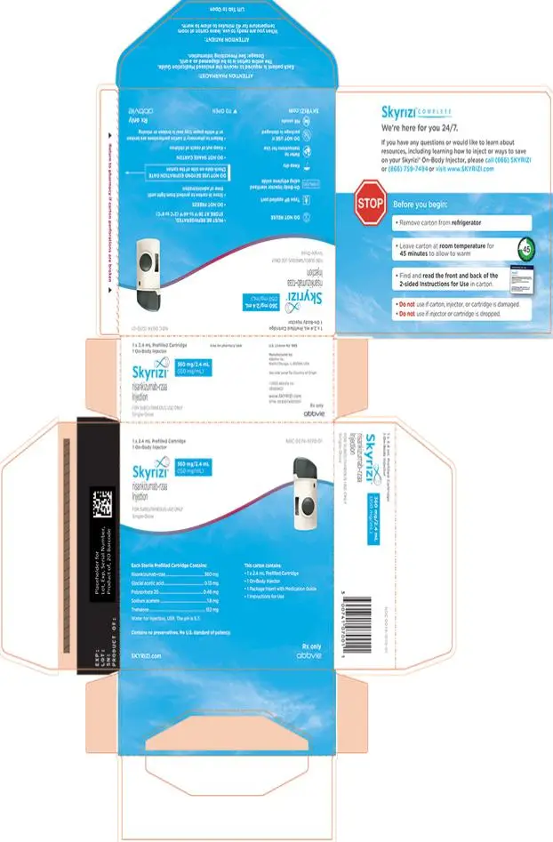 NDC 0074-1070-01 
1 x 2.4 mL Prefilled Cartridge
Skyrizi®
risankizumab-rzaa Injection 
(160 mg/2.4 mL)
150 mg/mL
FOR SUBCUTANEOUS USE ONLY 
Single Dose
SKYRIZI.com
Rx only
abbvie
