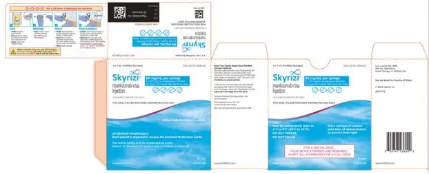 NDC 0074-7034-04
4 x 1 mL Prefilled Syringes
Skyrizi®
risankizumab-rzaa Injection 
90 mg/mL per syringe
4 x 90 mg/mL Single-Dose Prefilled
Syringes for a total 360 mg/4 mL dose
FOR SUBCUTANEOUS USE ONLY
FOR HEALTHCARE PROVIDER ADMINISTRATION ONLY
ATTENTION PHARMACIST:
Each patient is required to receive the enclosed Medication Guide. 
The entire carton is to be dispensed as a unit. 
Return to Pharmacy if carton seal is broken or missing. 
www. SKYRIZI.com
Rx Only
abbvie
