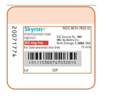 NDC 0074-7032-01
Skyrizi®
Risankizumab-rzaa
Injection
90 mg/mL
For Subcutaneous Use Only
Rx Only
