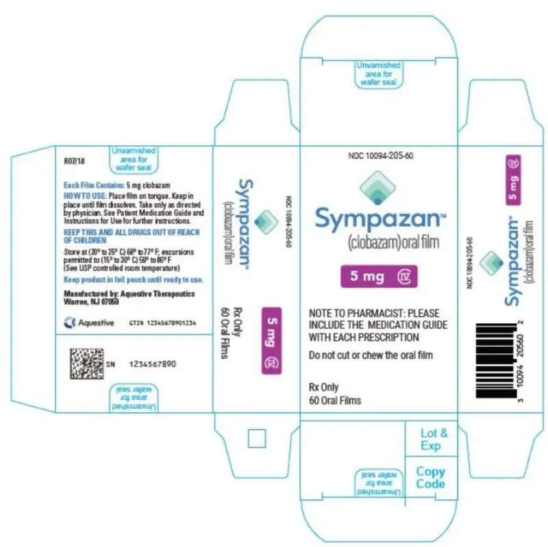 PRINCIPAL DISPLAY PANEL
NDC 10094-205-60
Sympazan
(clobazam) Oral film
5 mg
Rx Only
60 Oral films
