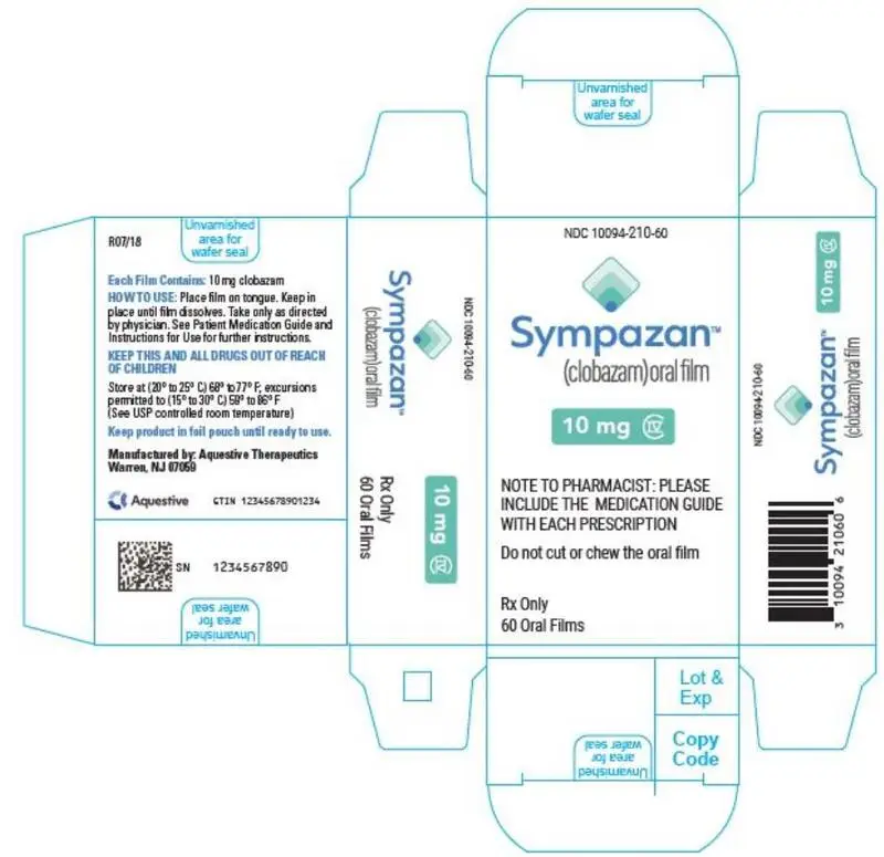 PRINCIPAL DISPLAY PANEL
NDC 10094-210-60
Sympazan
(clobazam) Oral film
10 mg
Rx Only
60 Oral films
