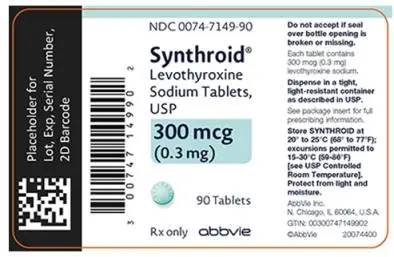 NDC 0074-7149-90 
Synthroid®
Levothyroxine 
Sodium Tablets, 
USP 
300 mcg 
(0.3 mg) 
90 Tablets 
Rx only abbvie 
