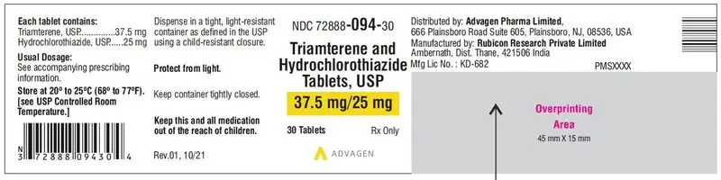 Triamterene and Hydrochlorothiazide Tablets, USP 37.5mg/25mg - NDC 72888-094-30 - 30s Label