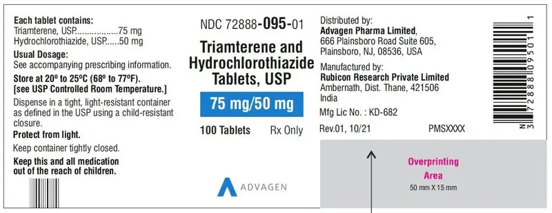 Triamterene and Hydrochlorothiazide Tablets, USP 75mg/50 mg  - NDC 72888-095-01 - 100s Label