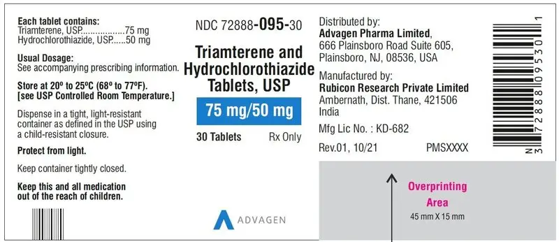 Triamterene and Hydrochlorothiazide Tablets, USP 75mg/50 mg  - NDC 72888-095-30 - 30s Label