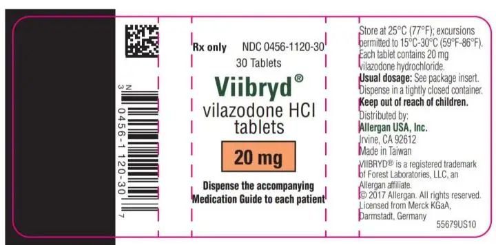 NDC 0456-1120-30
Viibryd
vilazodone HCI
tablets
30 Tablets
20 mg
Rx Only
