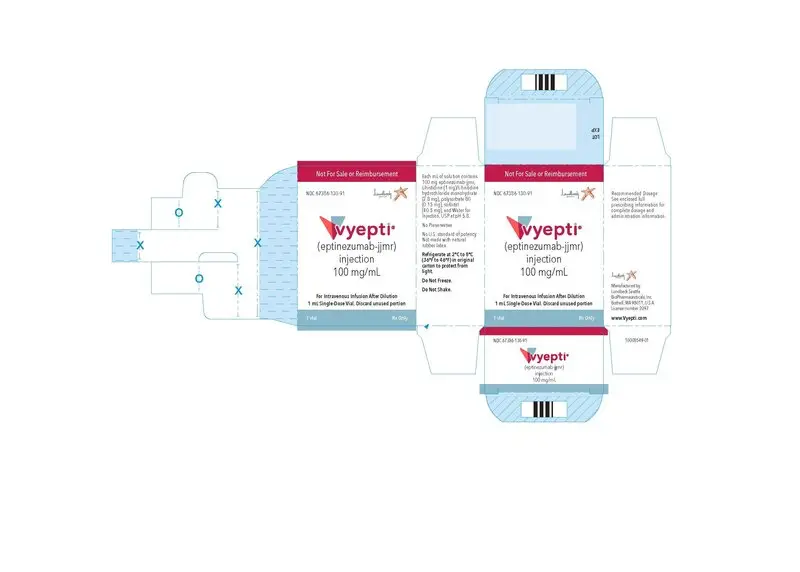 NDC 67386-130-91 VYEPTITM (vye ep' tee) (eptinezumab-jjmr) njection, for intravenous use 100 mg/mL Professional Sample