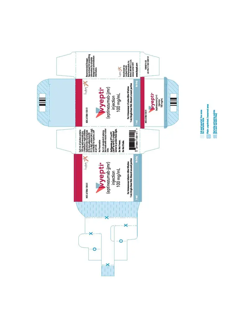 NDC 67386-130-51 VYEPTITM (vye ep' tee) (eptinezumab-jjmr) injection, for intravenous use 100 mg/mL injection, for intravenous use 100 mg/mL