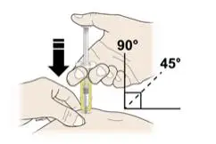 J  Hold the pinch. Insert the needle into the skin at 45 to 90 degrees.