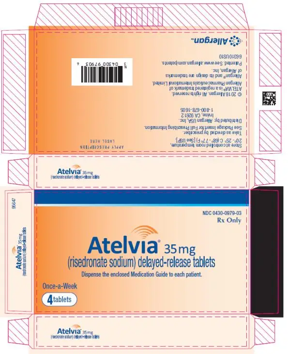 PRINCIPAL DISPLAY PANEL
NDC 0430-0979-03
Atelvia 35 mg
(risedronate sodium) delayed-release tablets
Once-a-Week
4 tablets
Rx Only
