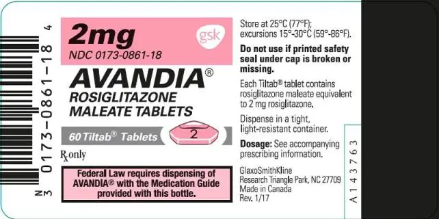 Avandia 2mg 60 count label