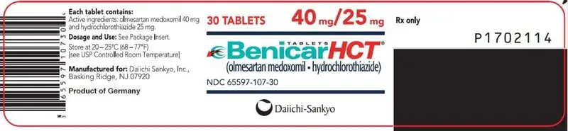 Package Label - Principal Display Panel - 30-Tablet Bottle - 40 mg / 25 mg Benicar HCT Tablet