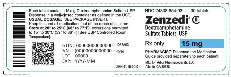 PRINCIPAL DISPLAY PANEL - 15 mg Tablet Bottle Label - 24338-854-03