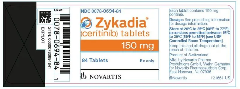 PRINCIPAL DISPLAY PANEL
								NDC 0078-0694-84
								Zykadia®
								(ceritinib) tablets
								150 mg
								84 Tablets
								NOVARTIS
								Rx Only