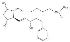 The chemical name for bimatoprost is (Z)-7-[(1R,2R,3R,5S)-3,5-dihydroxy-2-[(1E,3S)-3-hydroxy-5-phenyl-1-pentenyl]cyclopentyl]-N-ethyl-5-heptenamide, and its molecular weight is 415.57. Its molecular formula is C25H37NO4. 