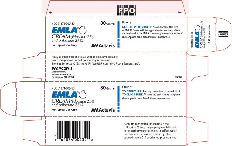 NDC 61874-002-30 30 Grams EMLA® CREAM (lidocaine 2.5% and prilocaine 2.5%) For Topical Use Only