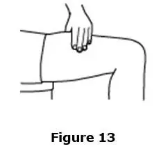 •	Use the other hand to pinch a fold of skin at the cleaned injection site.  Do not touch the cleaned area of skin.  See Figure 13.