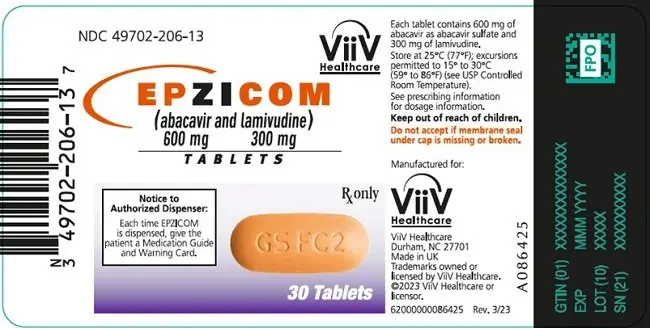 Epzicom 30 count label