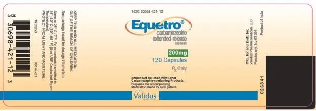 NDC 30698-421-12
Equetro® Extended - Release Capsules
(carbamazepine)
200 mg
120 Capsules
Rx Only
